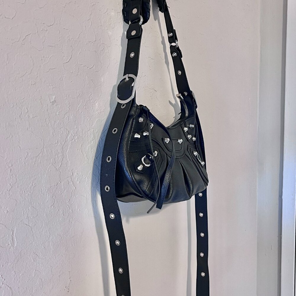 Faux Leather Mini Studed Y2K Punk Buckle Shoulder Bag - Picture 10 of 11
